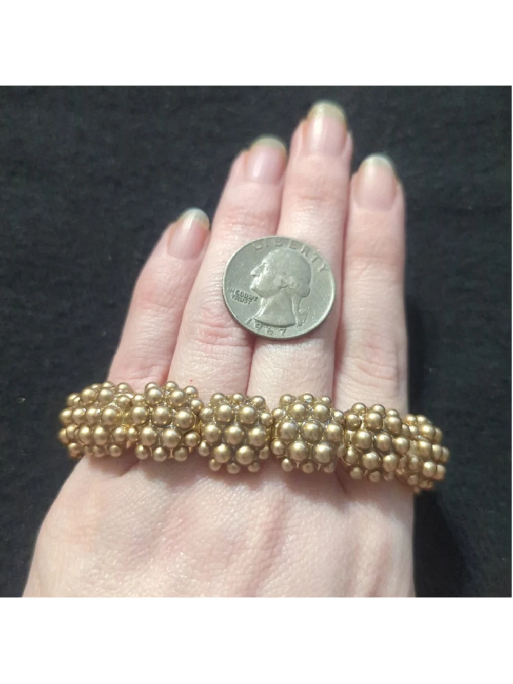 Gold Tone Bead Cluster Stretchy Elastic Statement Bracelet
